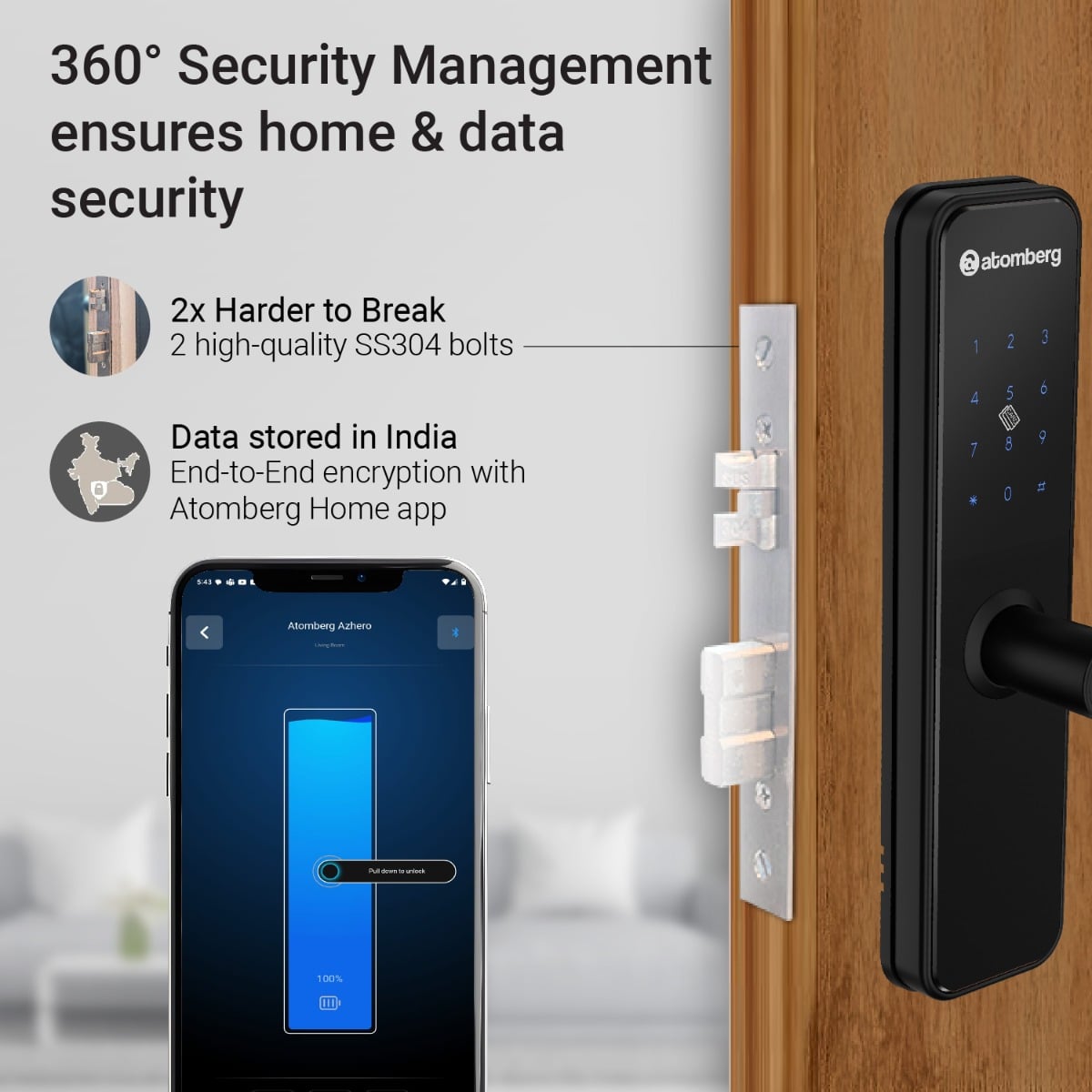 Azhero Smart Door Lock Secure Atomberg App with Local Data - product feature